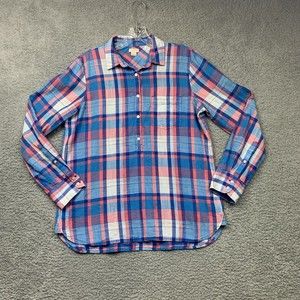 J Crew Shirt Womens S Madras Plaid Popover Long Sleeve Cotton